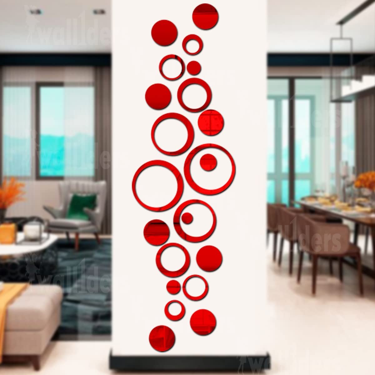 Home 12 Rings 12 Circles Red Acrylic Mirror Wall Stickers Decor